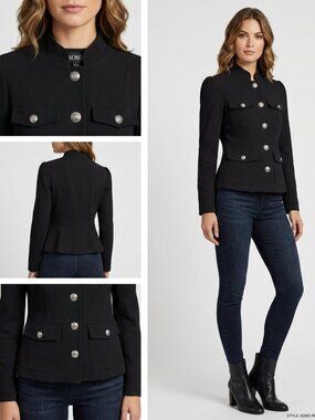 XOXO Cropped Peplum Military Jacket Size Small Stand Coller Flap Pockets Black